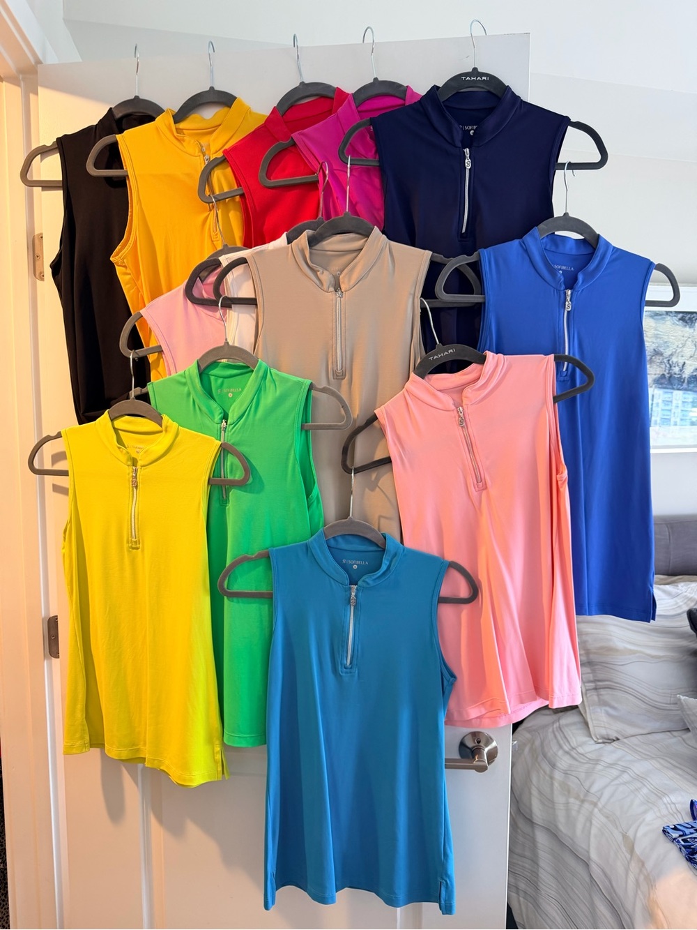 Sofibella “bundle” of 13 Sleeveless Zip-Front Polo Tops - Assorted Colors